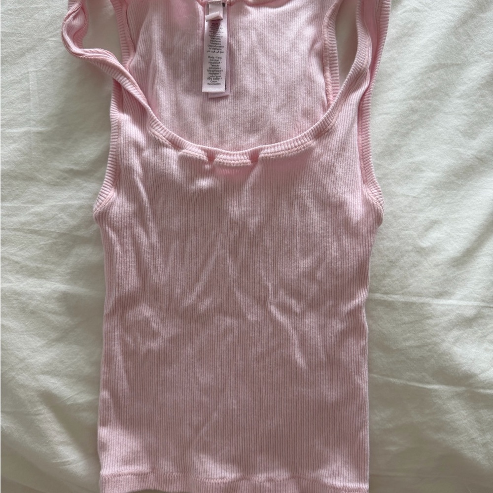 Skims Pink Ribbed Tank Top